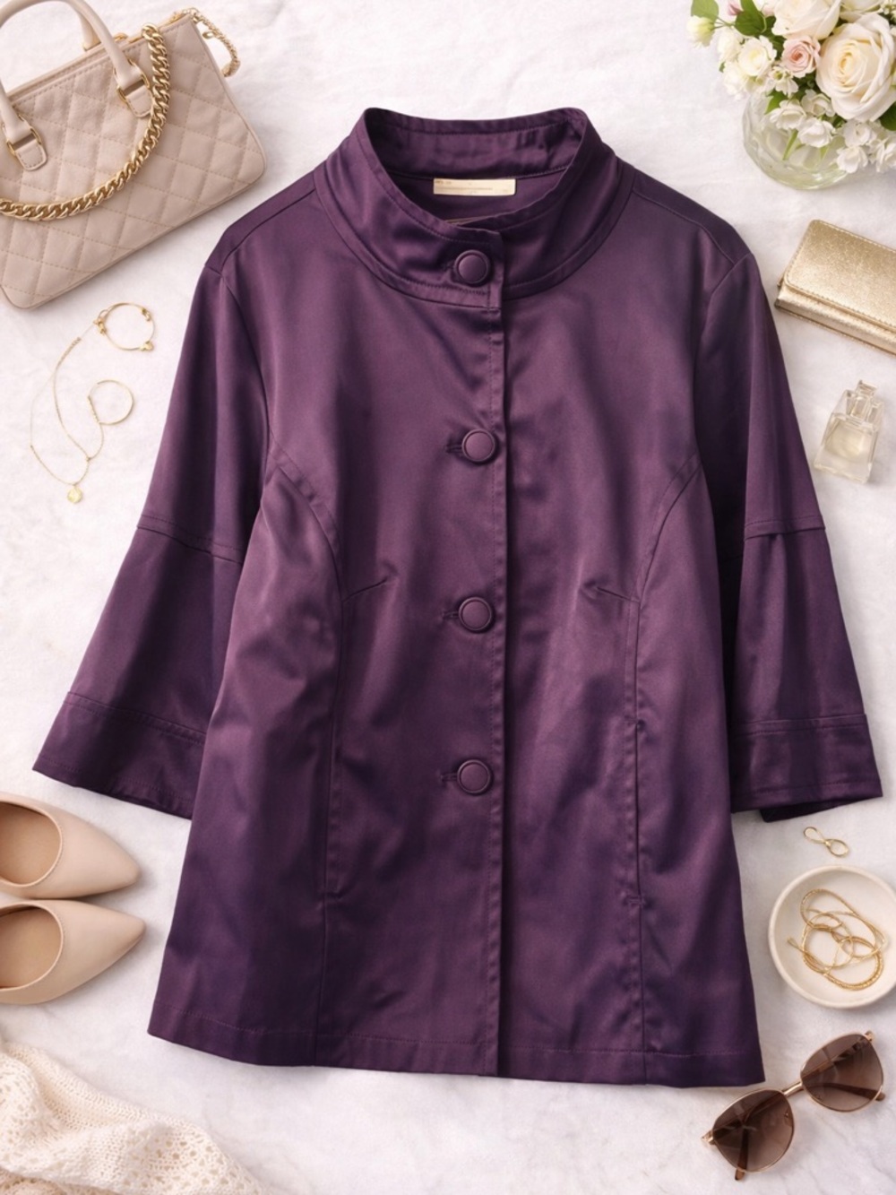 Live a Little Purple Women's Blazer womens size 1x XL 3/4 sleeve